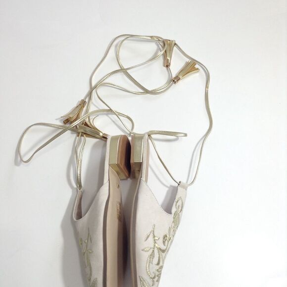 RAYE Kate Heel Mule Slip On Shoe Floral Embroidered Ankle Wrap Mule New Size 7.5 - Picture 5 of 7